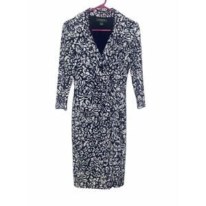 Lauren Ralph Lauren Sz 4 Floral Sheath Dress Womens Faux Wrap Stretch 3/4 Sleeve